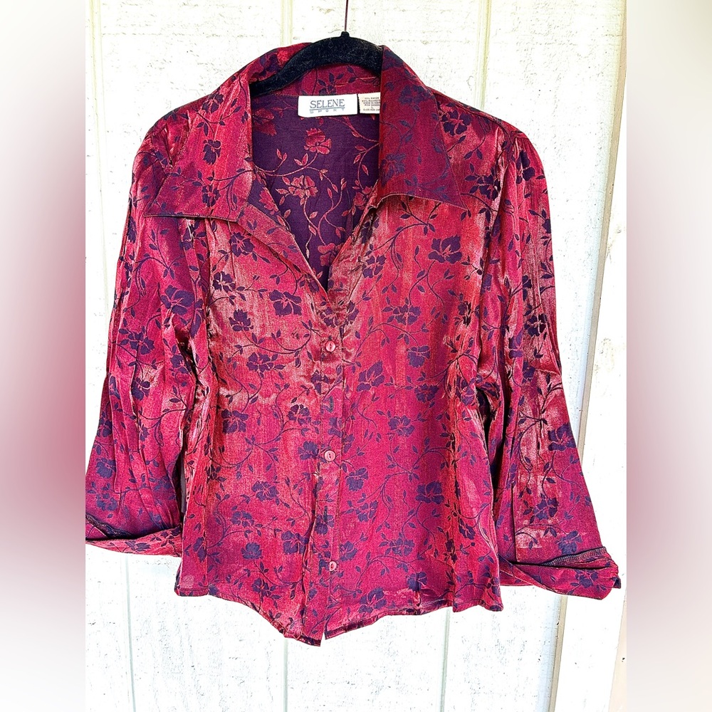 Silky Wine Red Blouse by SELENE - size L -